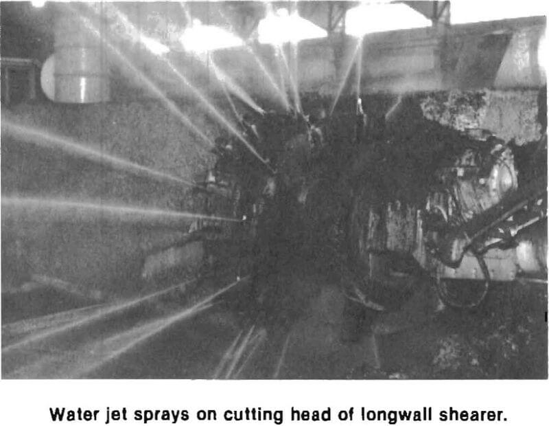 water-jet sprays on cutting head