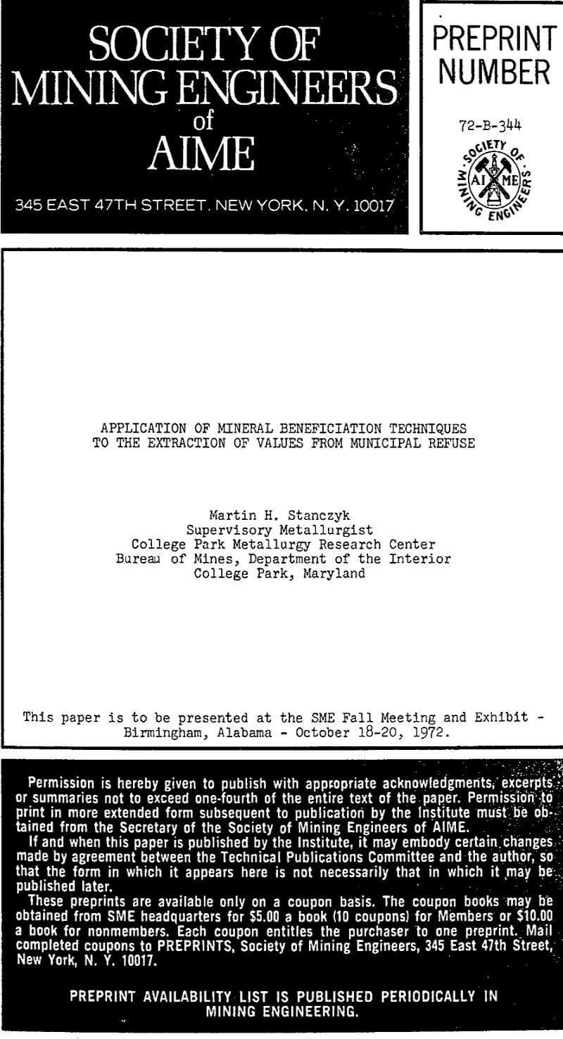 application of mineral beneficiation techniques to the extraction of values from municipal refuse