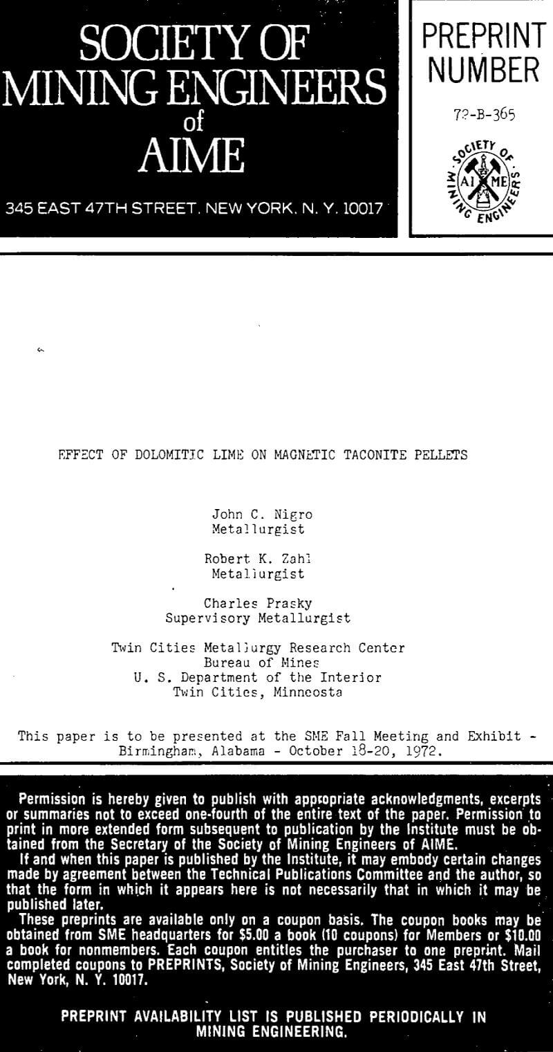 effect of dolomitic lime on magnetic taconite pellets