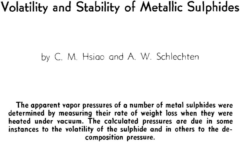 volatility and stability of metallic sulphides